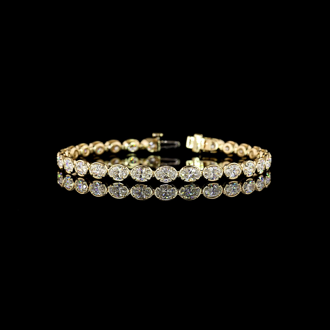 Lab-Grown 7.77 Carat Oval E-VS Diamond 14K Yellow Gold Tennis Bracelet