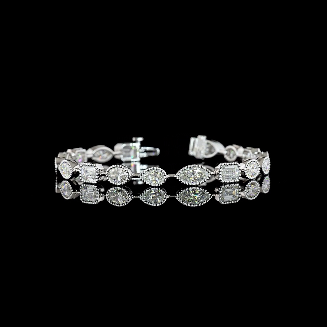 Lab-Grown 9.54 Carat MIX E-VS Diamond 14K White Gold Station Bracelet