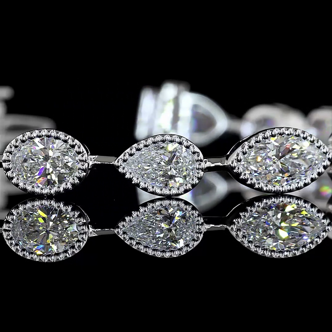 Lab-Grown 9.54 Carat MIX E-VS Diamond 14K White Gold Station Bracelet