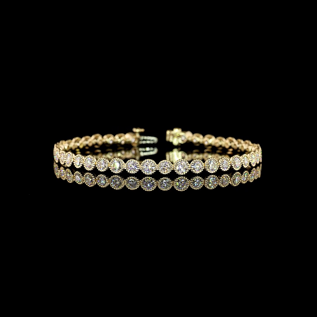Lab-Grown 5.2 Carat Round E-VS Diamond 14K Yellow Gold Tennis Bracelet