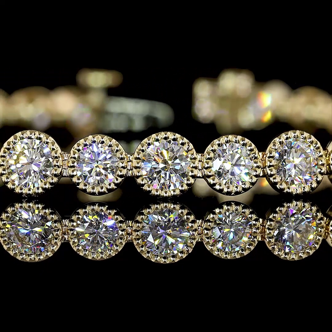 Lab-Grown 5.2 Carat Round E-VS Diamond 14K Yellow Gold Tennis Bracelet
