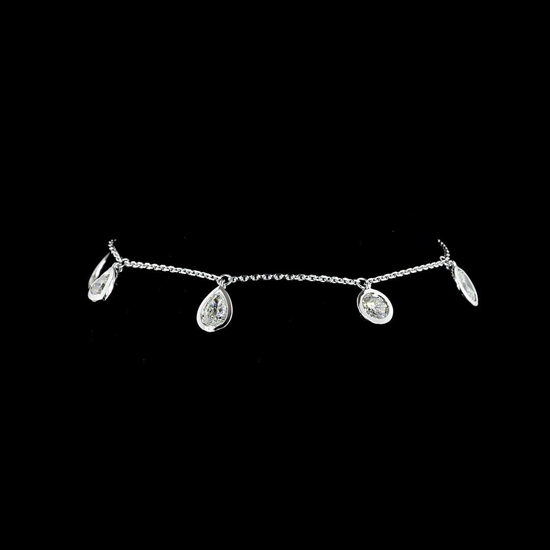 Lab-Grown 2.31 Carat Pear E-VS Diamond 14K White Gold Station Bracelet