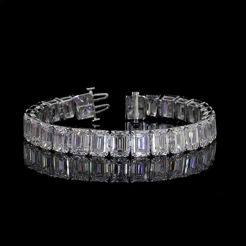 Lab-Grown 55 Carat Emerald E-VS2 Diamond 14K White Gold Tennis Bracelet