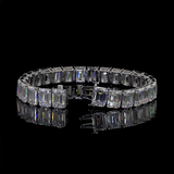 Lab-Grown 55 Carat Emerald E-VS2 Diamond 14K White Gold Tennis Bracelet