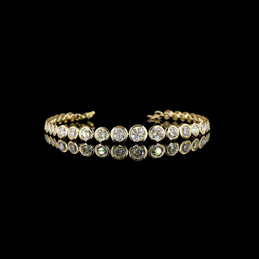 Lab-Grown 5.92 Carat Round E-VS Diamond 14K Yellow Gold Riviera Bracelet