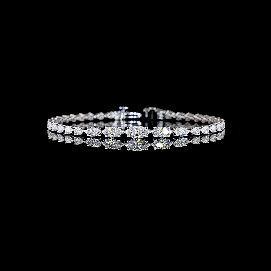 Lab-Grown 4.42 Carat Marquise E-VS1 Diamond 14K White Gold Tennis Bracelet