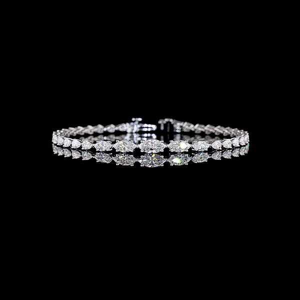Lab-Grown 4.42 Carat Marquise E-VS1 Diamond 14K White Gold Tennis Bracelet