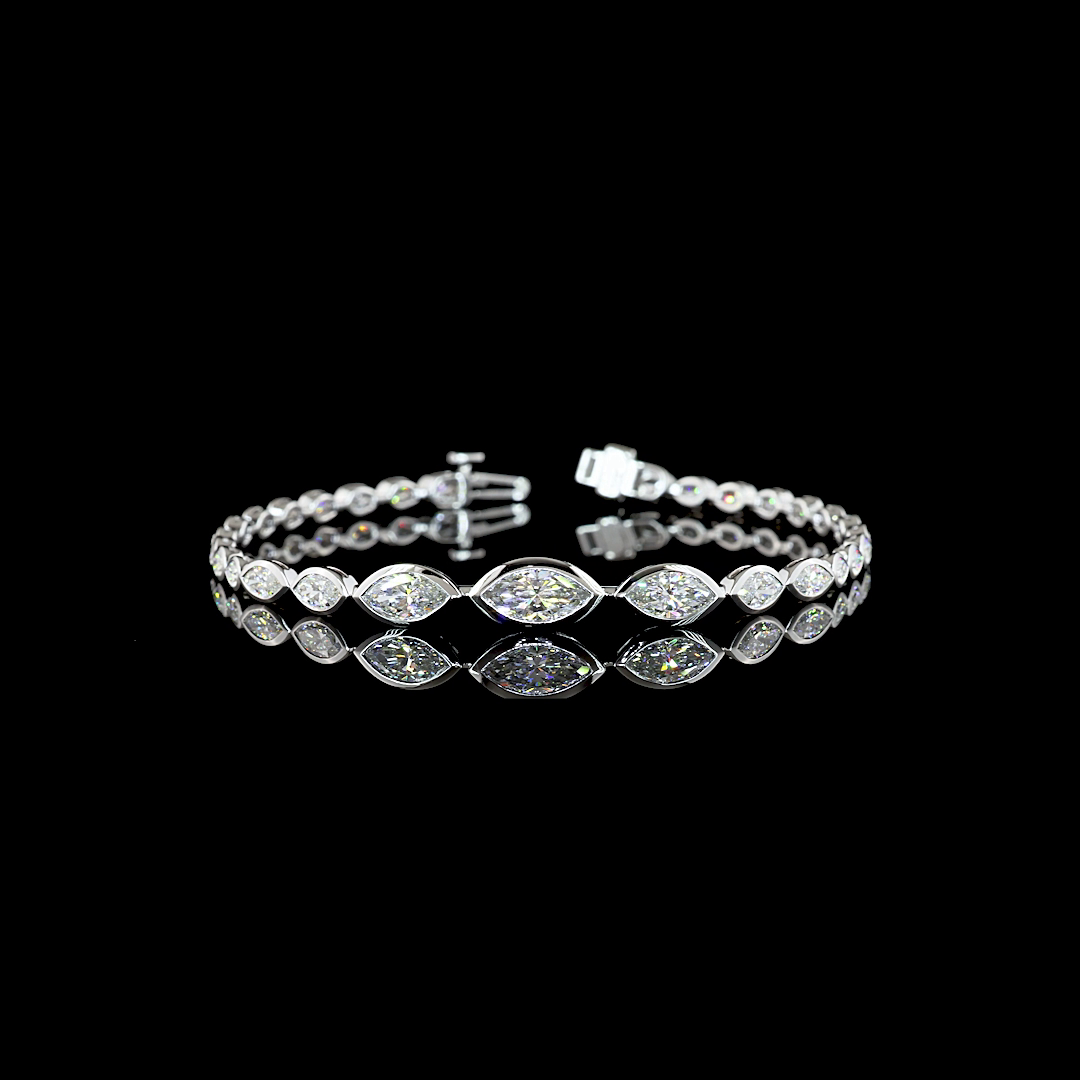 Lab-Grown 4.25 Carat Marquise E-VS Diamond 14K White Gold Riviera Bracelet