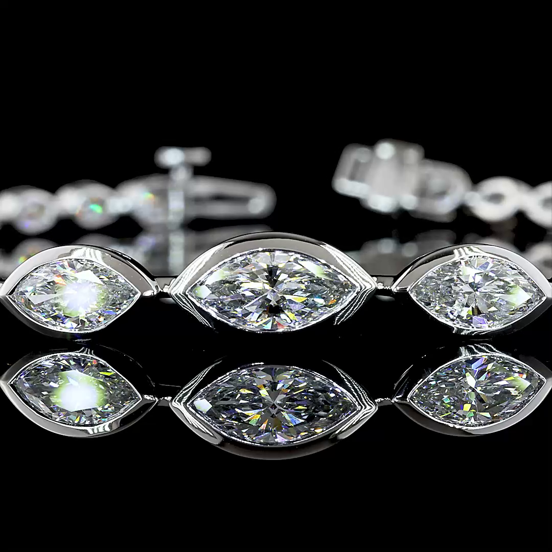 Lab-Grown 4.25 Carat Marquise E-VS Diamond 14K White Gold Riviera Bracelet