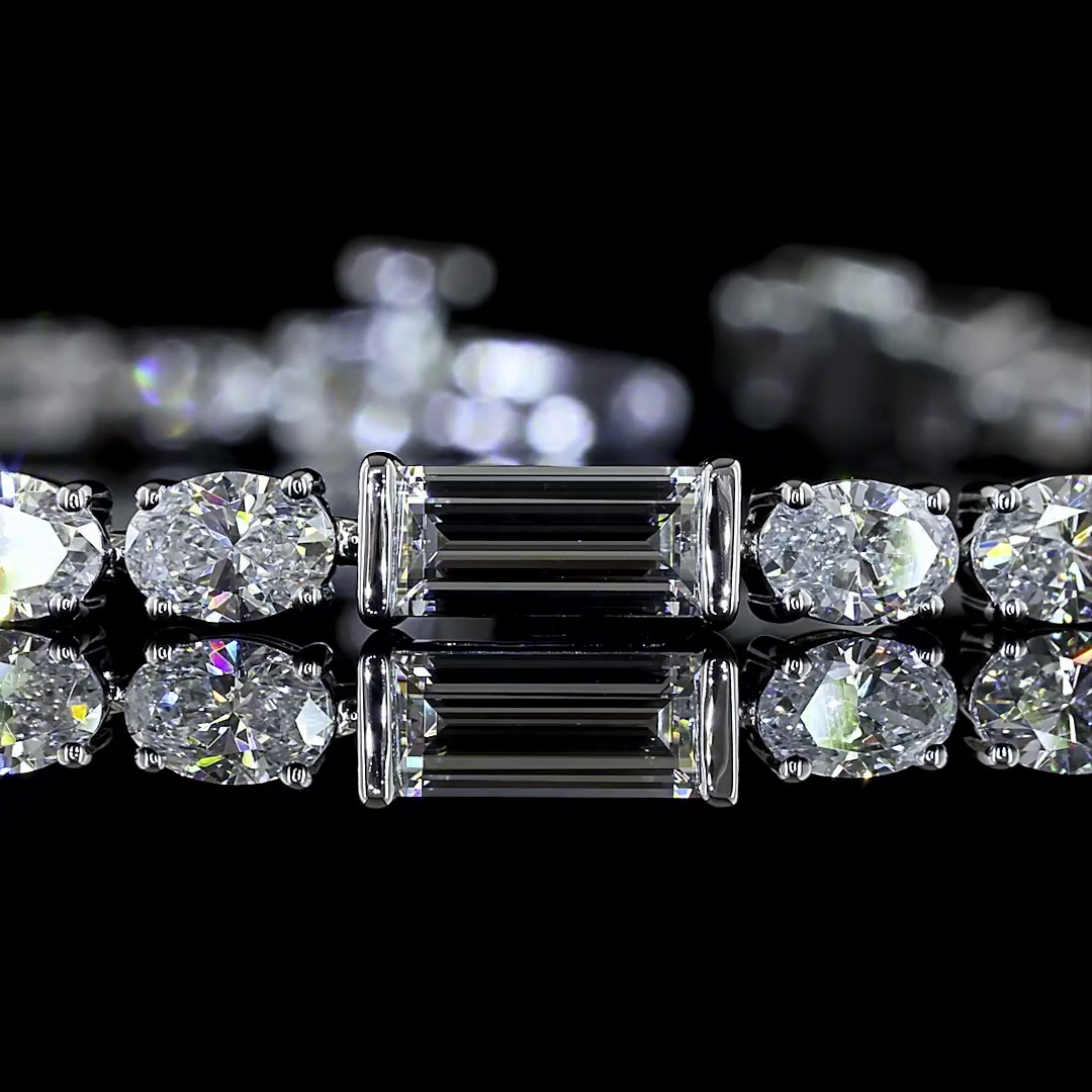 Lab-Grown 6.83 Carat Oval F-VS1 Diamond 14K White Gold Tennis Bracelet