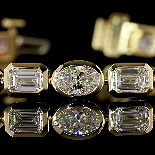 Lab-Grown 8.79 Carat Oval E-VS1 Diamond 14K Yellow Gold Tennis Bracelet