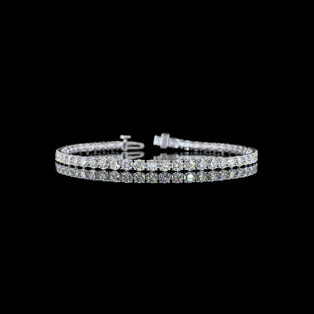 Lab-Grown 7.37 Carat Round E-VS Diamond 14K White Gold Tennis Bracelet