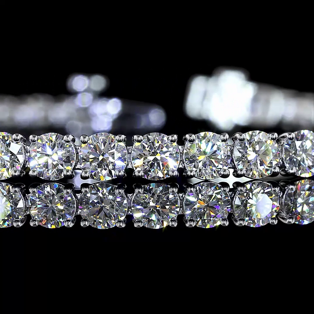 Lab-Grown 7.37 Carat Round E-VS Diamond 14K White Gold Tennis Bracelet