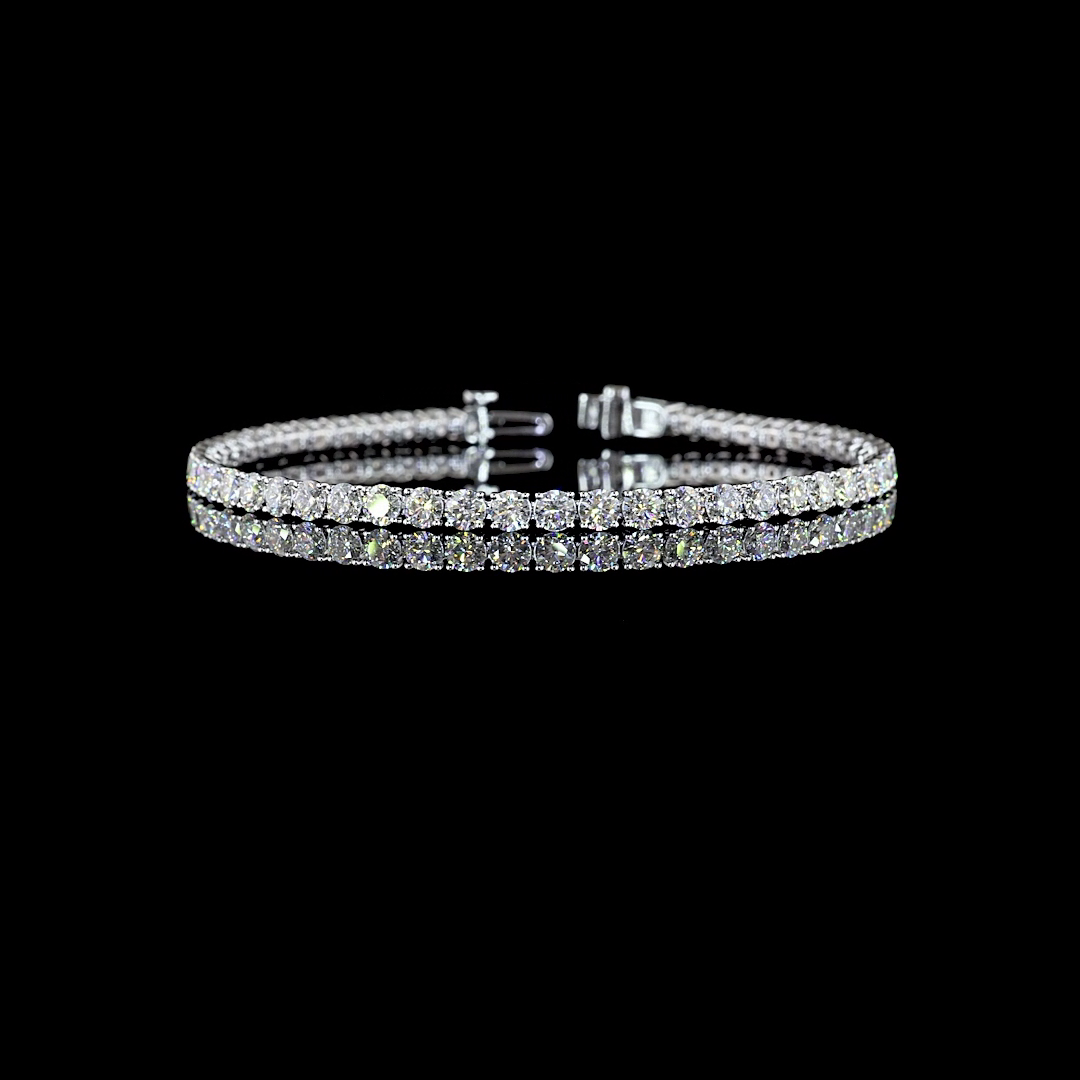 Lab-Grown 7.35 Carat Round E-VS Diamond 14K White Gold Tennis Bracelet