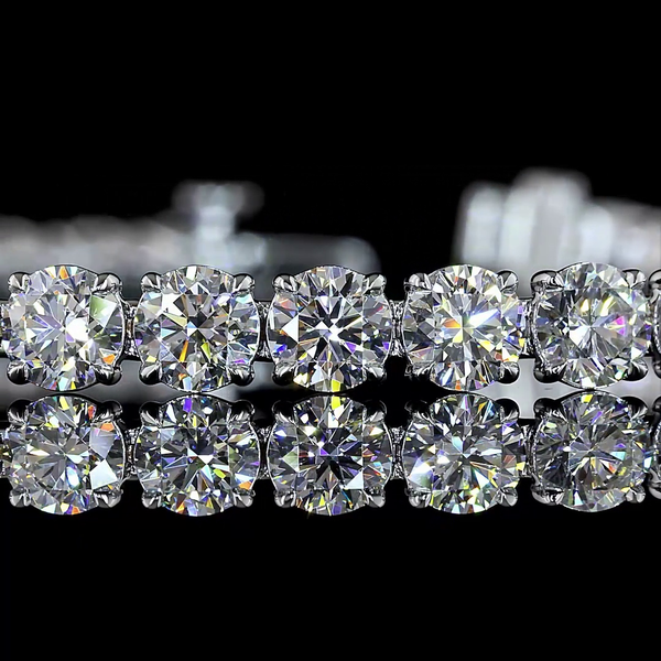 Lab-Grown 10.52 Carat Round E-VS Diamond 14K White Gold Tennis Bracelet