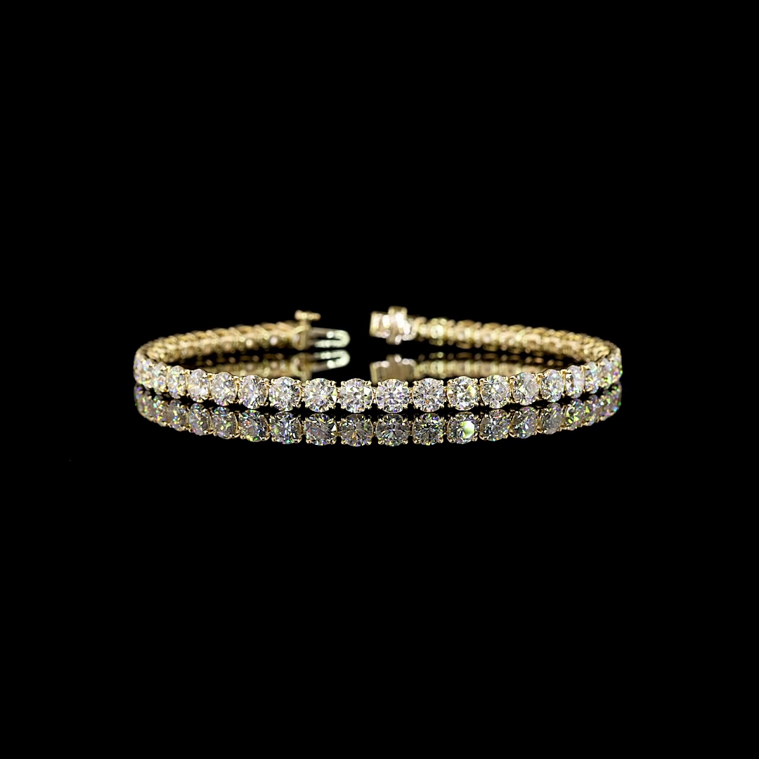Lab-Grown 10.53 Carat Round E-F-VS Diamond 14K Yellow Gold Tennis Bracelet
