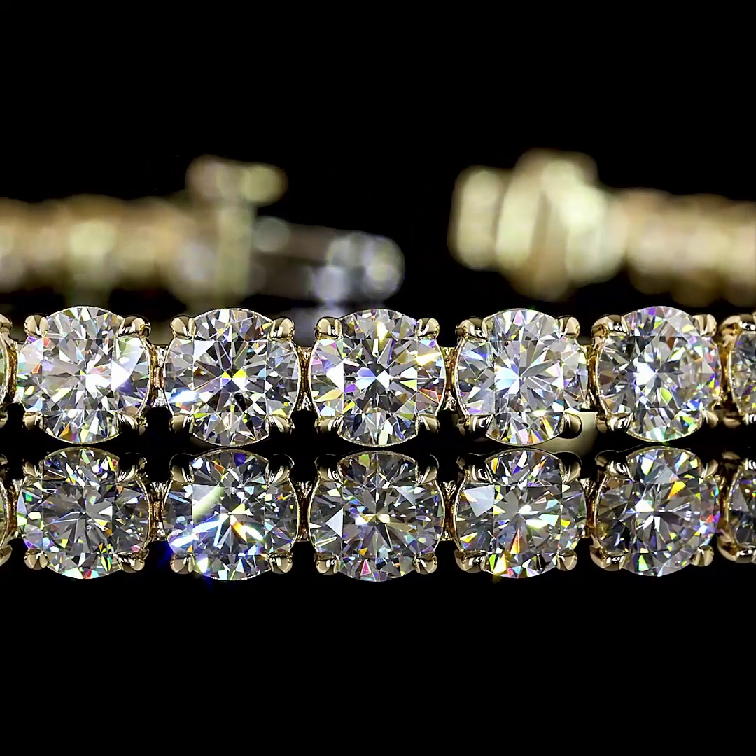 Lab-Grown 10.53 Carat Round E-F-VS Diamond 14K Yellow Gold Tennis Bracelet