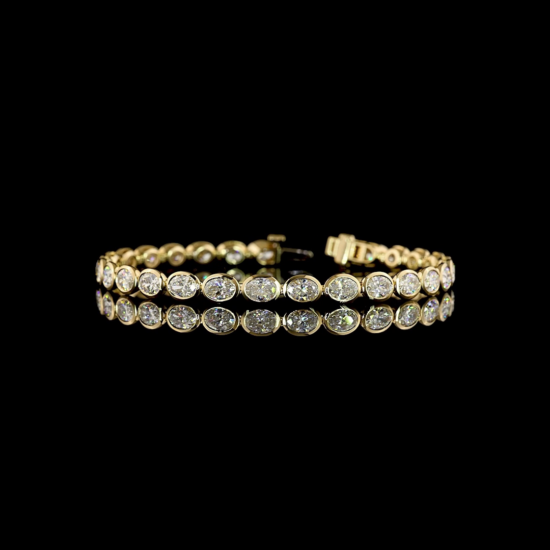 Lab-Grown 7.61 Carat Oval F-VS2 Diamond 14K Yellow Gold Tennis Bracelet