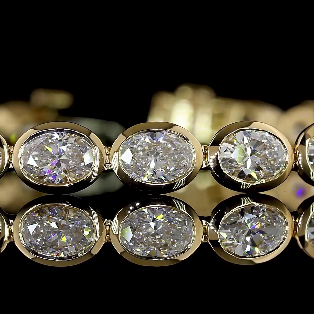 Lab-Grown 7.61 Carat Oval F-VS2 Diamond 14K Yellow Gold Tennis Bracelet