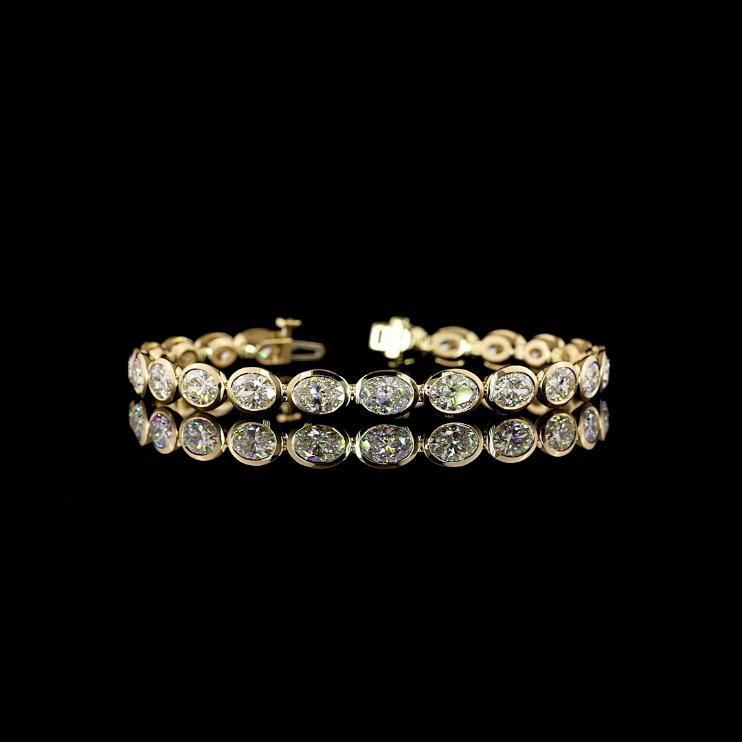 Lab-Grown 11.68 Carat Oval E-VS Diamond 14K Yellow Gold Tennis Bracelet