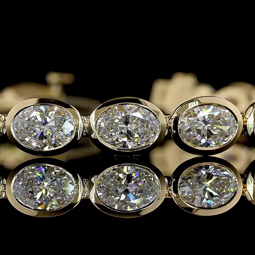 Lab-Grown 11.68 Carat Oval E-VS Diamond 14K Yellow Gold Tennis Bracelet