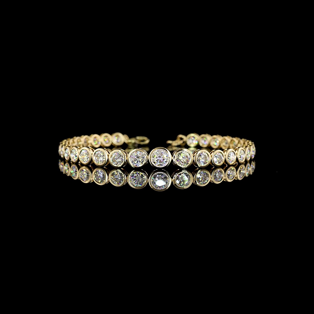 Lab-Grown 6.64 Carat Round E-VS Diamond 14K Yellow Gold Riviera Bracelet