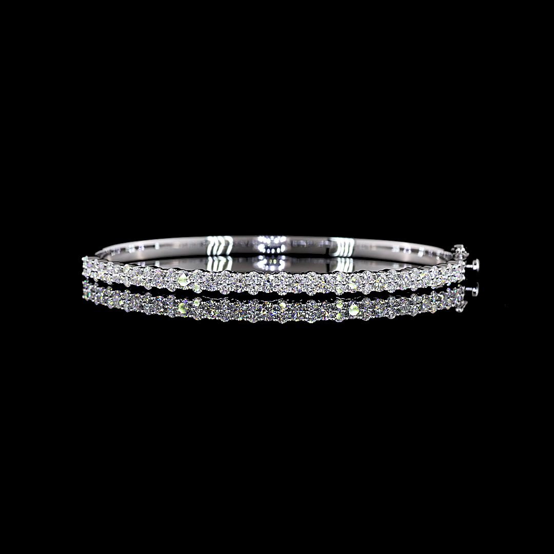Lab-Grown 2.45 Carat Round E-VS Diamond 14K White Gold Bangles Bracelet