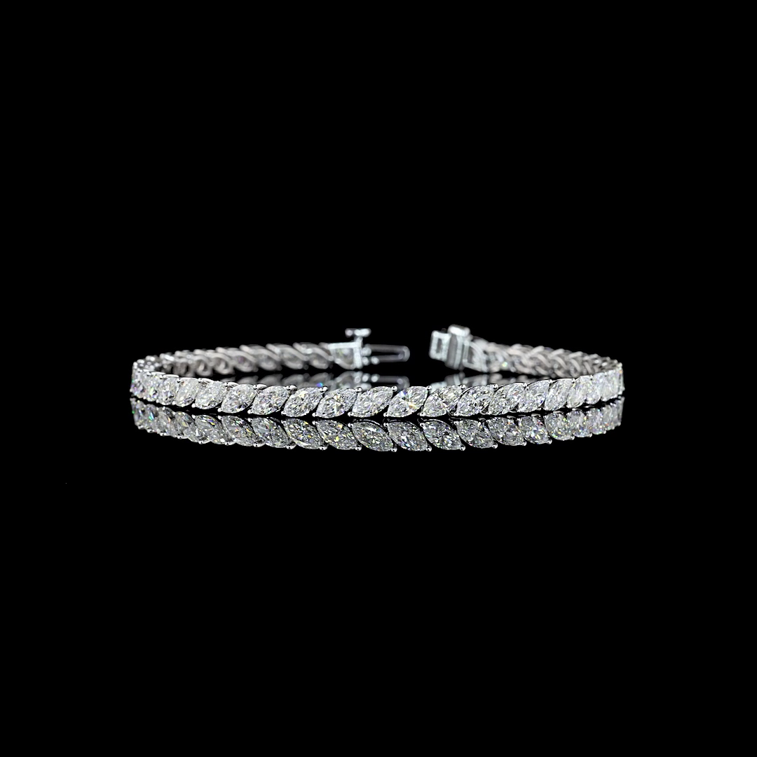 Lab-Grown 7.28 Carat Marquise E-VS Diamond 14K White Gold Tennis Bracelet