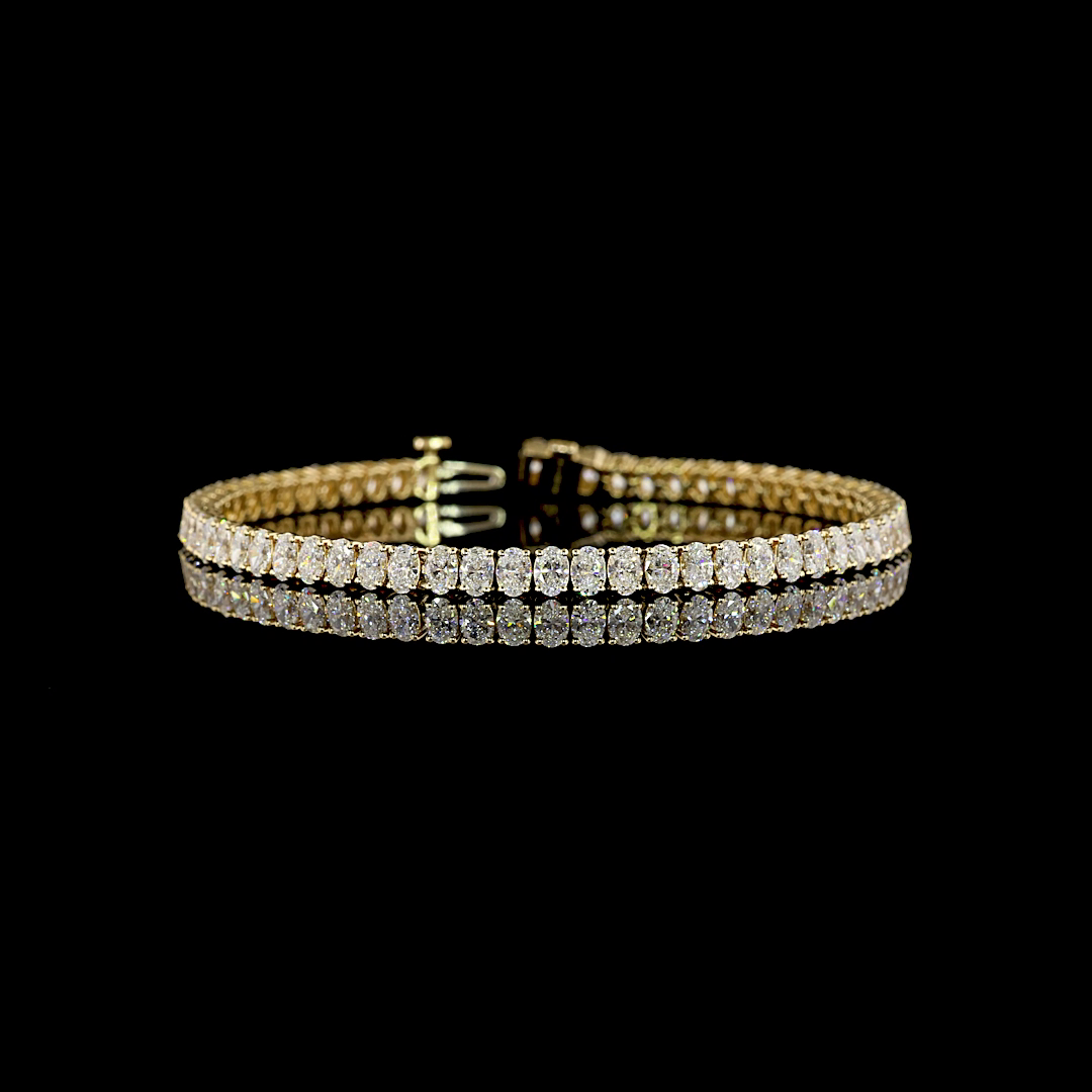 Lab-Grown 7.02 Carat Oval E-VS2 Diamond 14K Yellow Gold Tennis Bracelet
