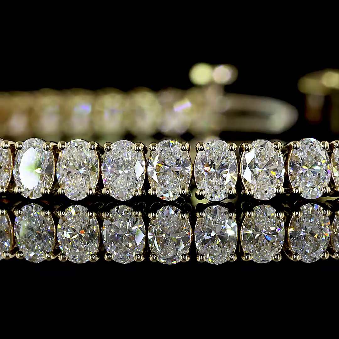 Lab-Grown 7.02 Carat Oval E-VS2 Diamond 14K Yellow Gold Tennis Bracelet