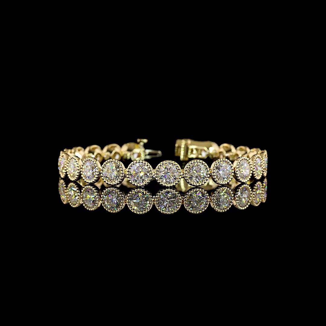 Lab-Grown 20.36 Carat Round E-VS Diamond 14K Yellow Gold Tennis Bracelet