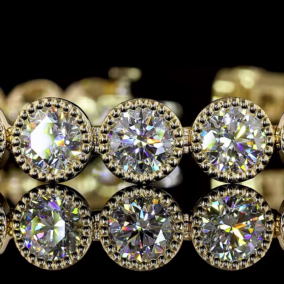 Lab-Grown 20.36 Carat Round E-VS Diamond 14K Yellow Gold Tennis Bracelet