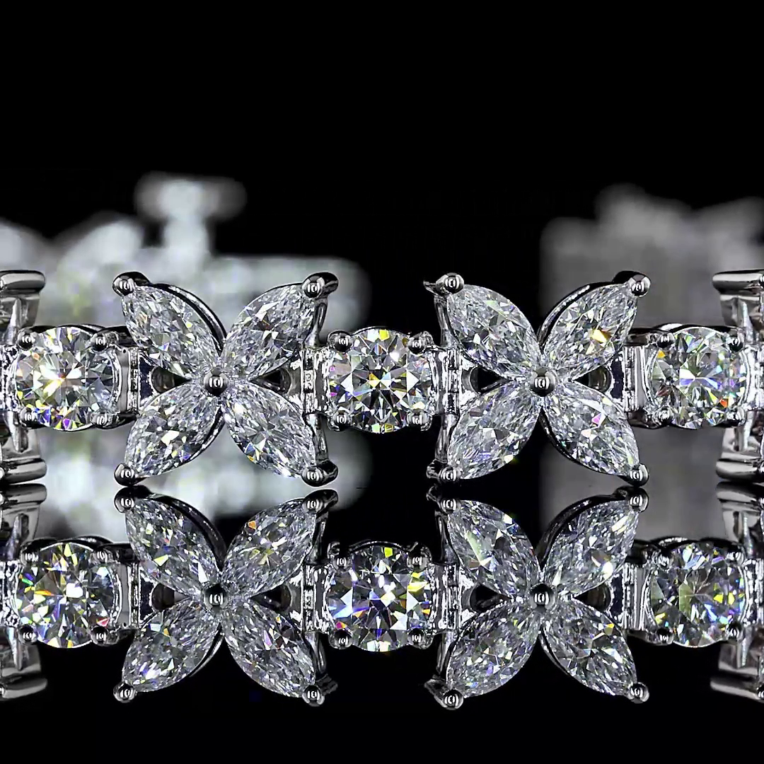 Lab-Grown 5.56 Carat Round F-VS1 Diamond 14K White Gold Tennis Bracelet