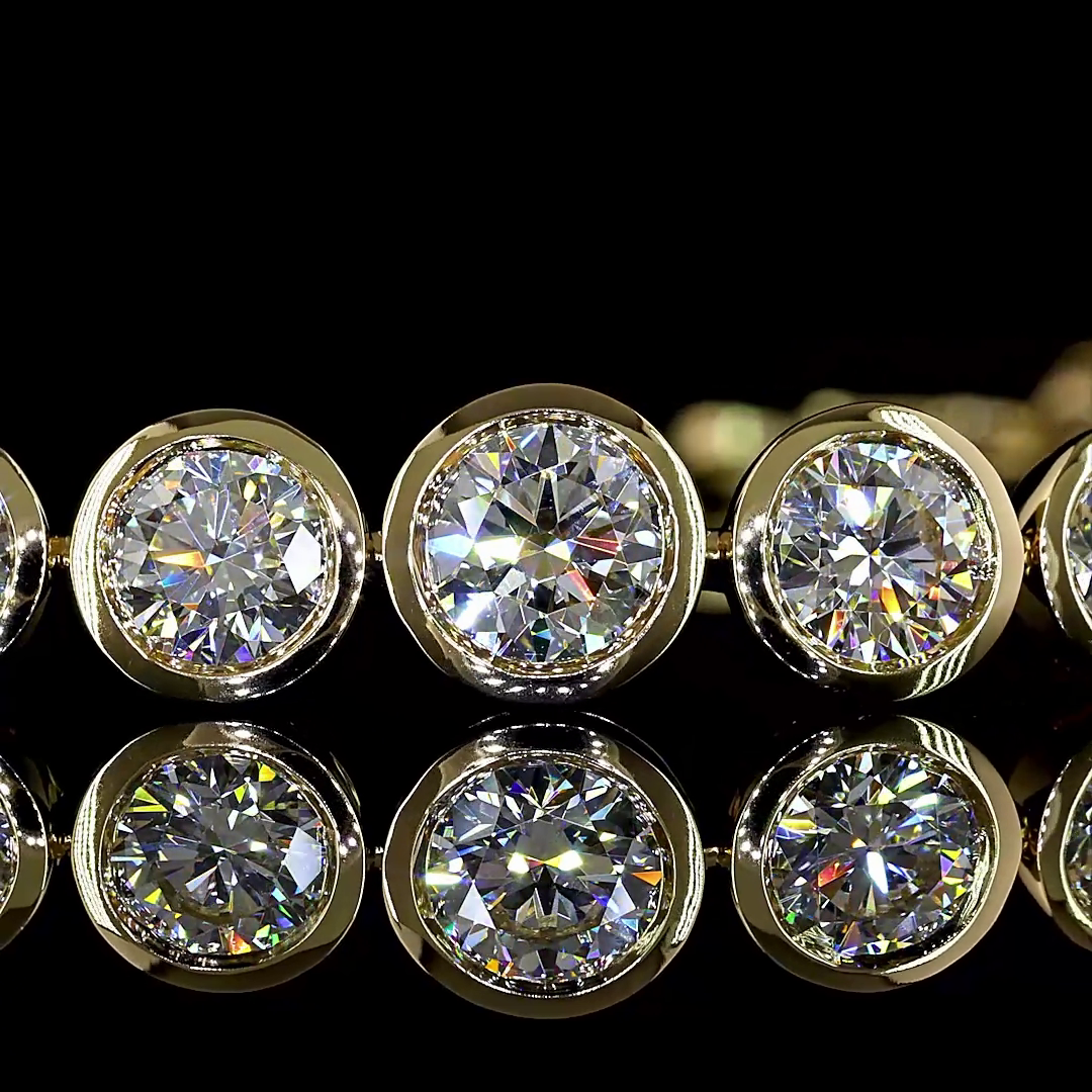 Lab-Grown 6.37 Carat Round E-VS Diamond 14K Yellow Gold Riviera Bracelet