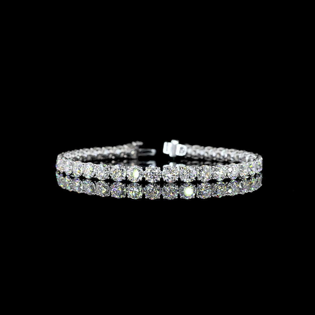 Lab-Grown 15.25 Carat Round E-VS Diamond 14K White Gold Tennis Bracelet