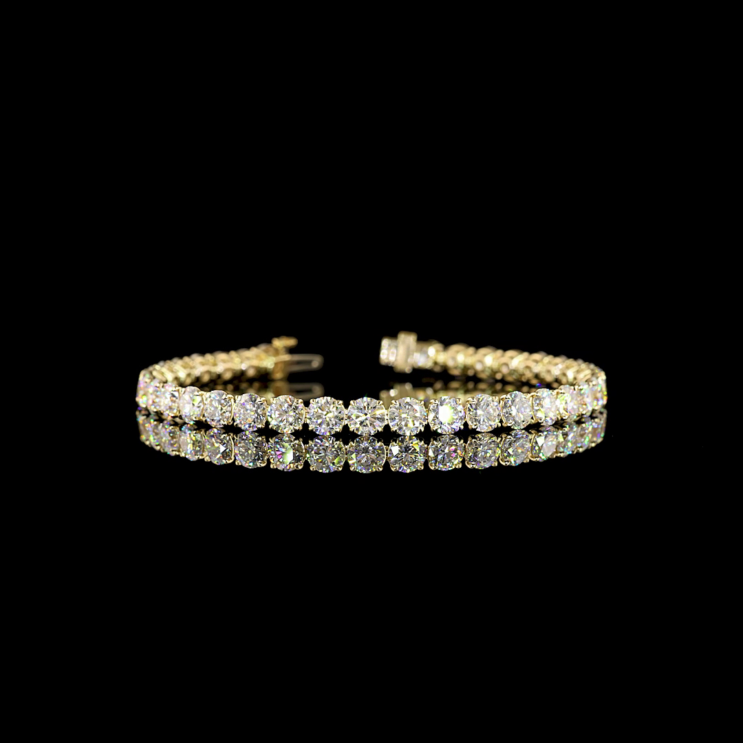 Lab-Grown 20.13 Carat Round E-F-VS Diamond 14K Yellow Gold Tennis Bracelet