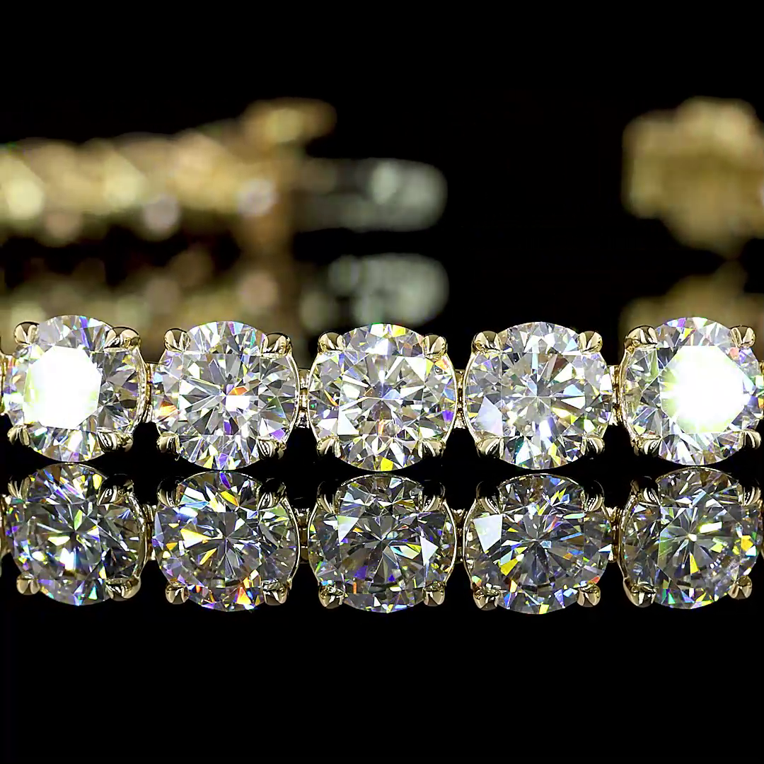 Lab-Grown 20.13 Carat Round E-F-VS Diamond 14K Yellow Gold Tennis Bracelet