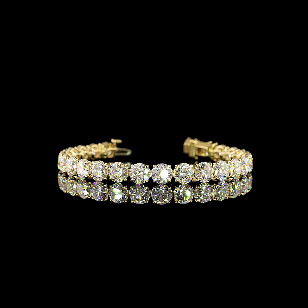 Lab-Grown 24.14 Carat Round E-F-VVS2 Diamond 14K Yellow Gold Tennis Bracelet