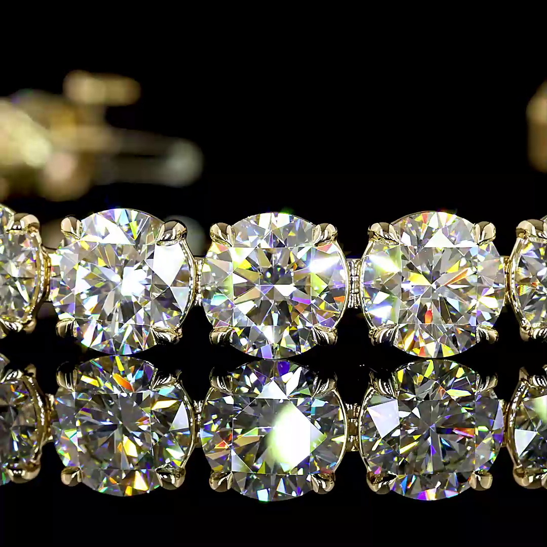 Lab-Grown 24.14 Carat Round E-F-VVS2 Diamond 14K Yellow Gold Tennis Bracelet