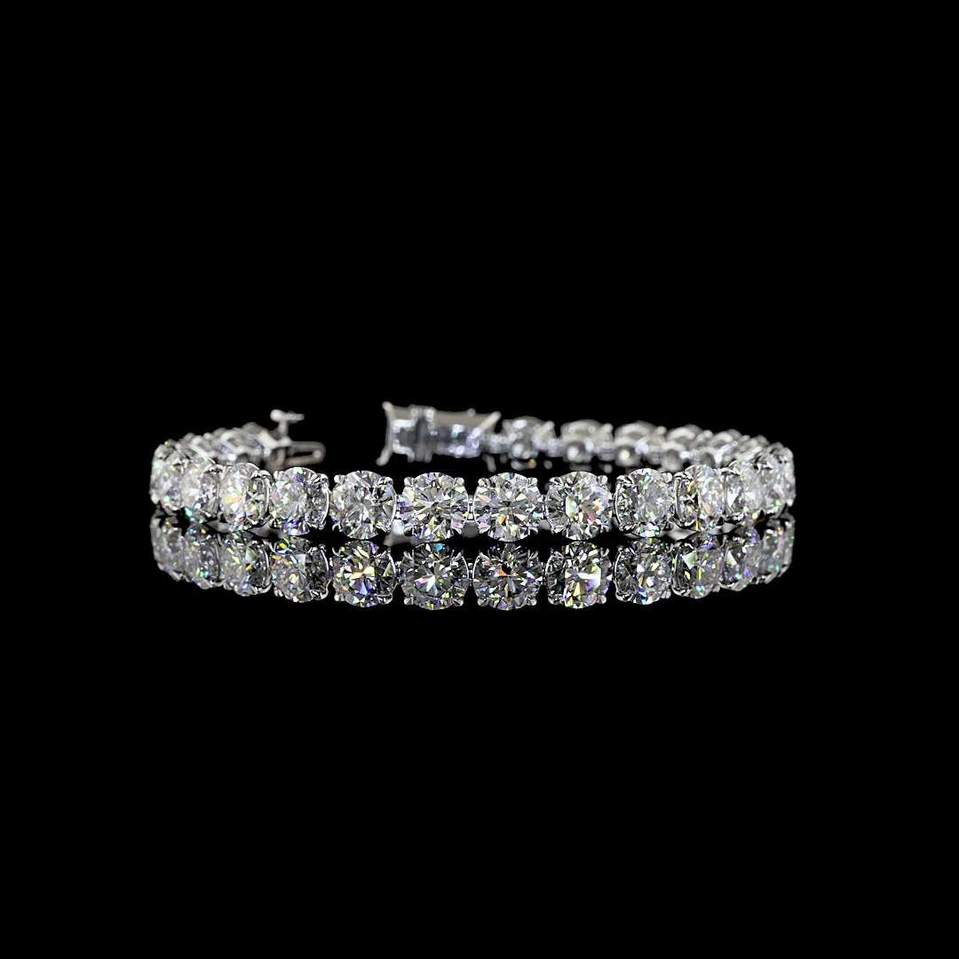 Lab-Grown 26.04 Carat Round E-F-VS1 Diamond 14K White Gold Tennis Bracelet