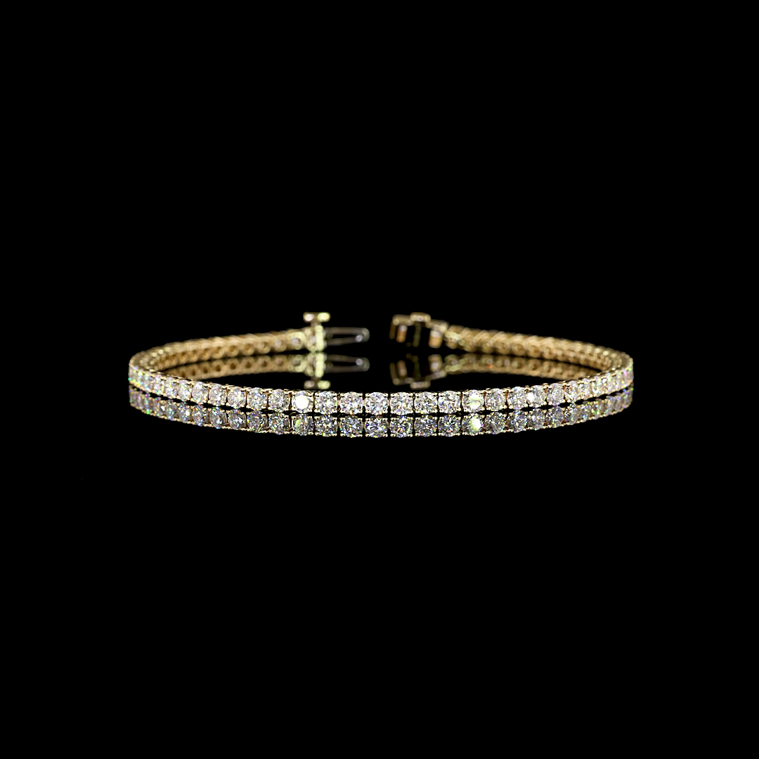 Lab-Grown 4.55 Carat Round E-VS Diamond 14K Yellow Gold Tennis Bracelet
