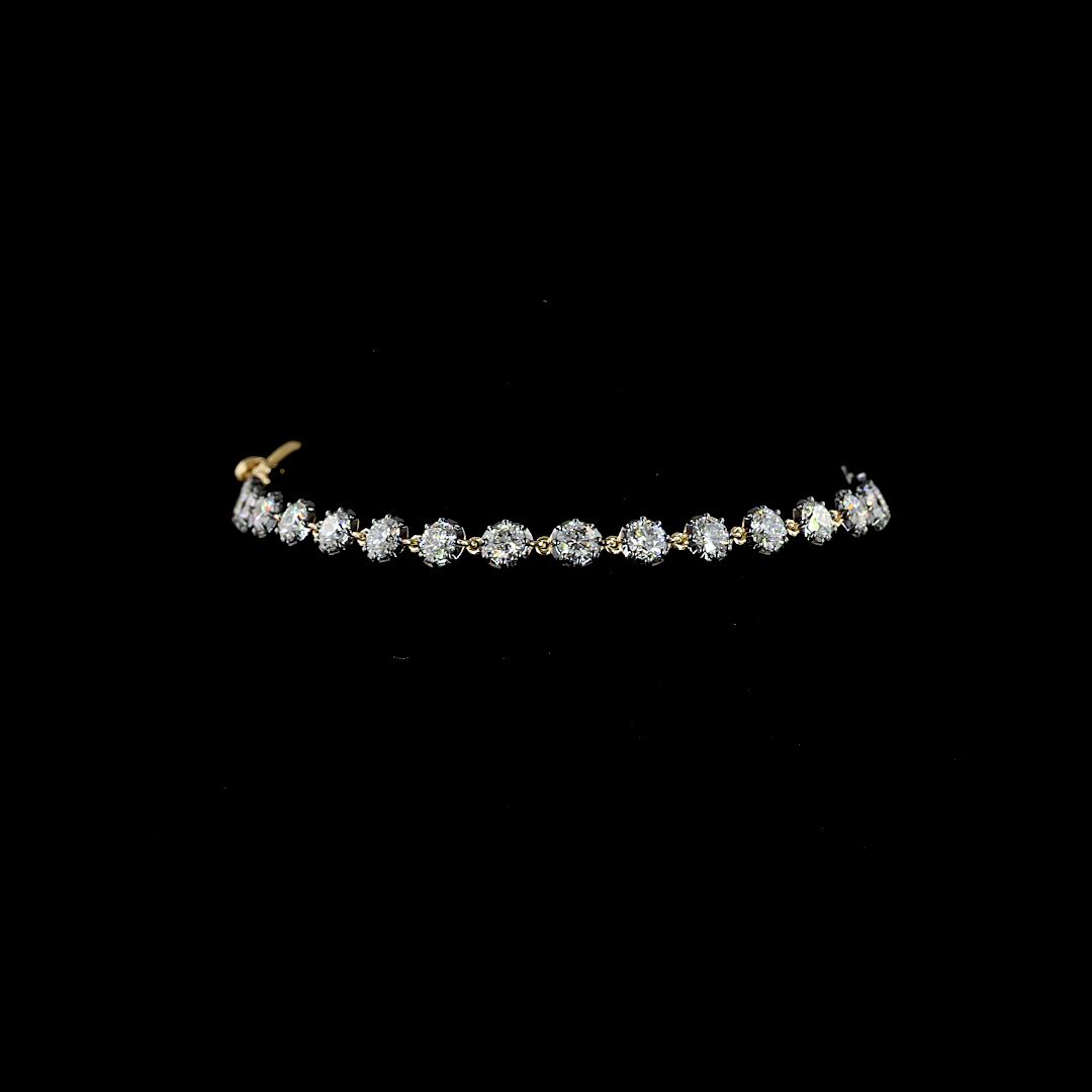 Lab-Grown 4.32 Carat Round E-VS Diamond 14K Yellow Gold Station Bracelet