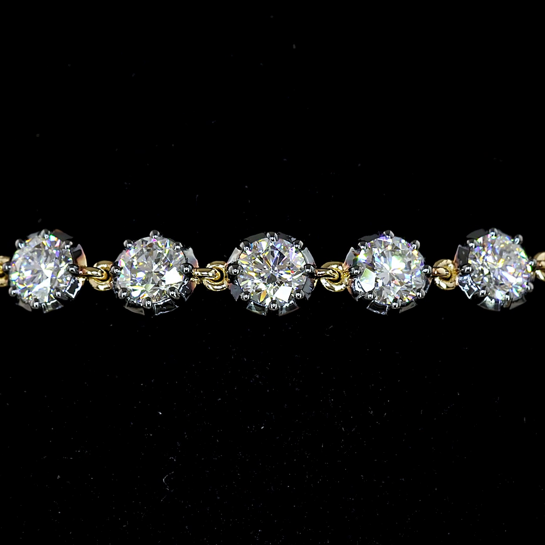 Lab-Grown 4.32 Carat Round E-VS Diamond 14K Yellow Gold Station Bracelet