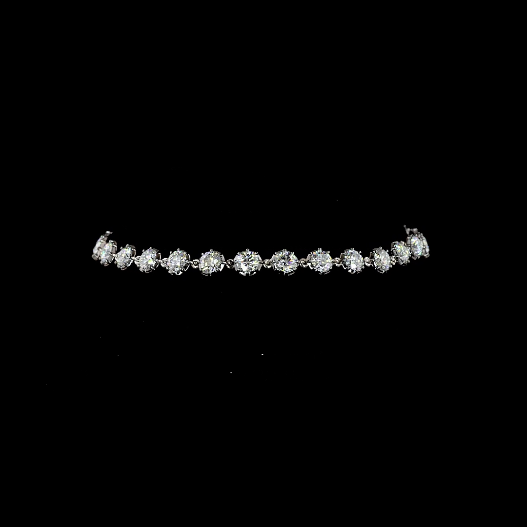 Lab-Grown 4 Carat Round E-F-VS Diamond 14K White Gold Station Bracelet