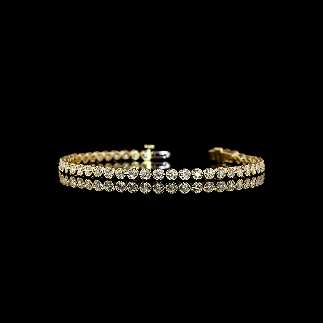 Lab-Grown 2.87 Carat Round E-F-VS+ Diamond 14K Yellow Gold Tennis Bracelet