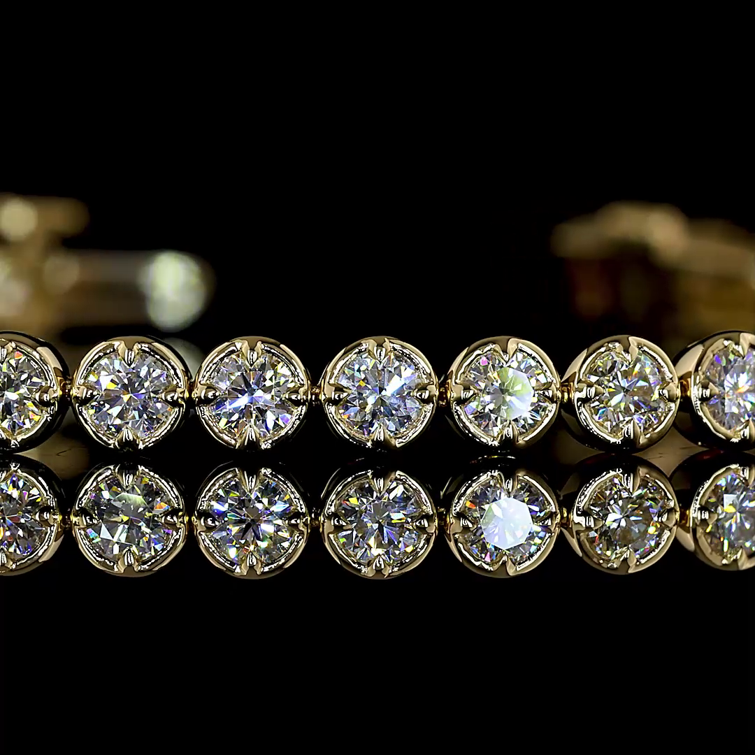 Lab-Grown 2.87 Carat Round E-F-VS+ Diamond 14K Yellow Gold Tennis Bracelet