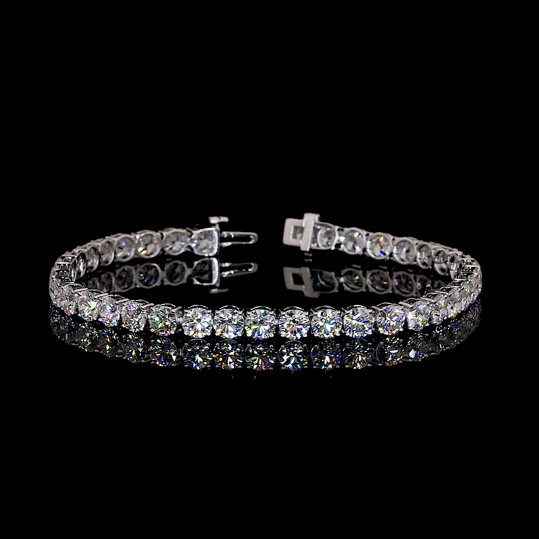 Lab-Grown 12.15 Carat Round D-VS1 Diamond 14K White Gold Tennis Bracelet