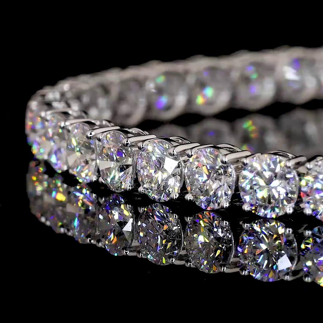 Lab-Grown 12.15 Carat Round D-VS1 Diamond 14K White Gold Tennis Bracelet