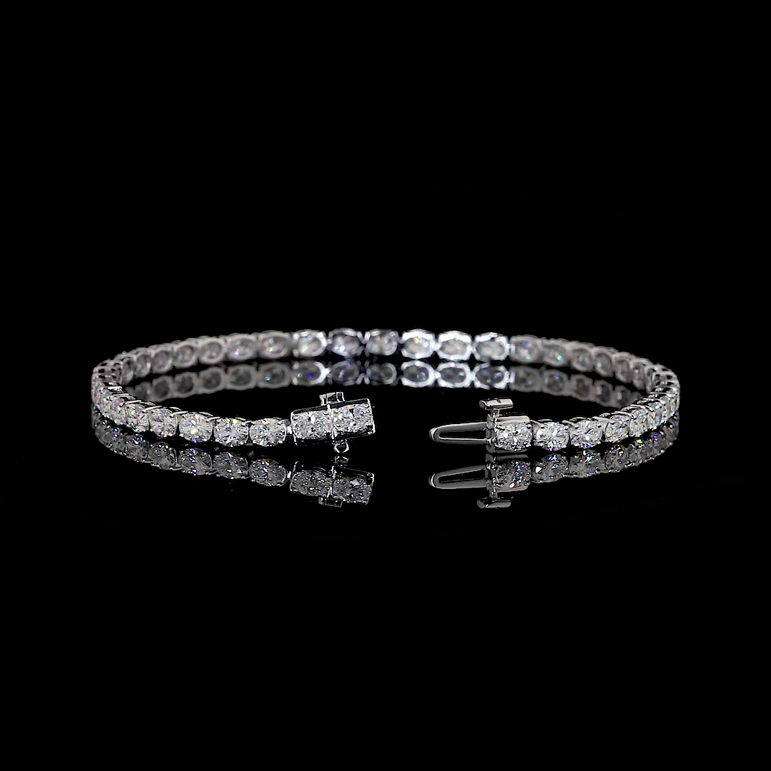 Lab-Grown 4.64 Carat Oval F-VS2 Diamond 14K White Gold Tennis Bracelet