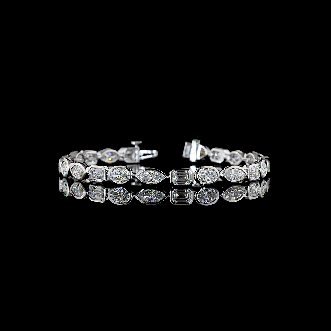 Lab-Grown 9.87 Carat Emerald E-VS Diamond 14K White Gold Tennis Bracelet